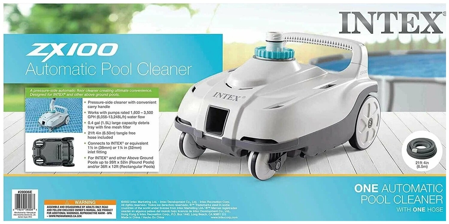 Автоматический пылесос для бассейнов ZX100, робот пылесос для очистки дна, шланг 6.5 м, Intex 28006 - фотография № 8