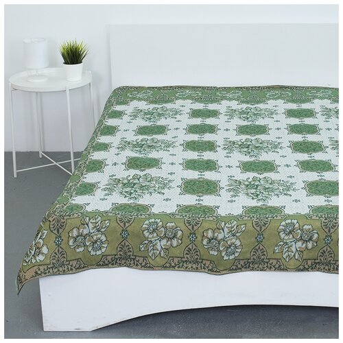 фото Покрывало гобеленовое на кровать и диван, вселенная текстиля, цветы зеленый, 147х210 см