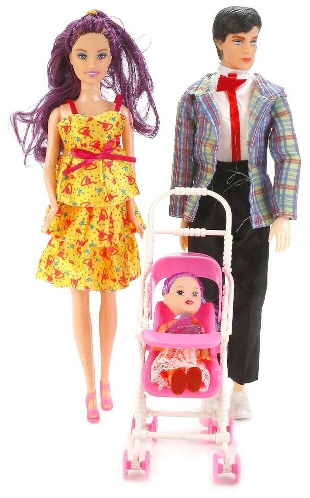 Shantou Gepai Набор кукол Shantou 3 шт, 29 см (мама беременная, папа, дочка) с аксессуарами