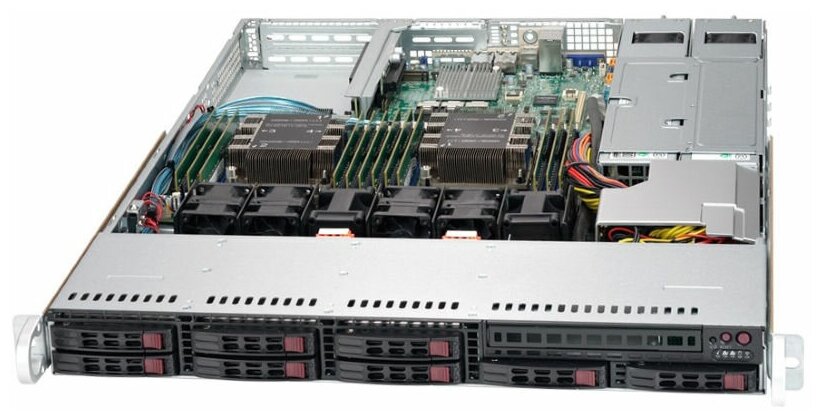 Сервер Supermicro SuperServer 1029P-WTR без процессора/без ОЗУ/без накопителей/количество отсеков 2.5" hot swap: 8/1 x 750 Вт/LAN 1 Гбит/c