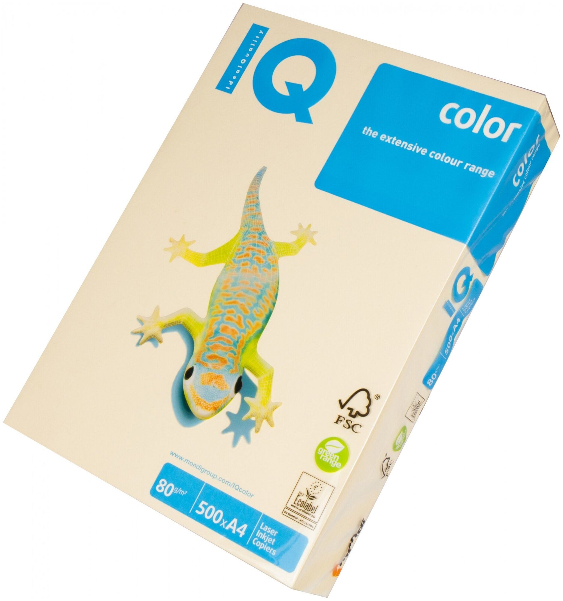 Бумага цветная IQ color, А4, 80 г/м2, 500 л., пастель, кремовая, CR20