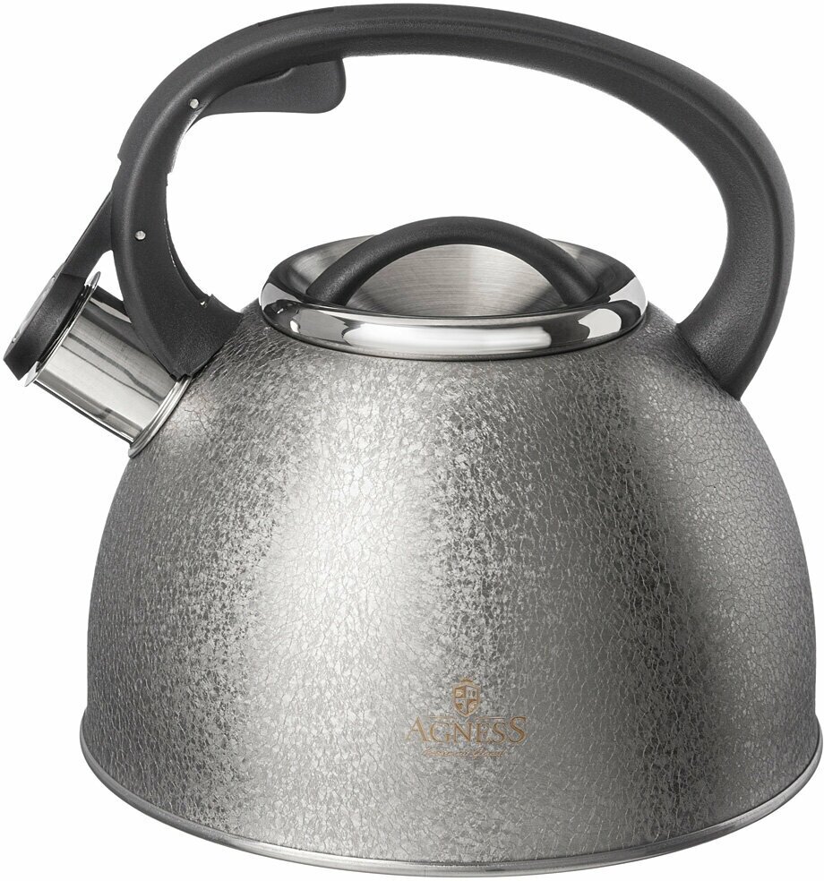 Чайник agness со свистком 2,5 л, silver, индукционное дно KSG-907-254