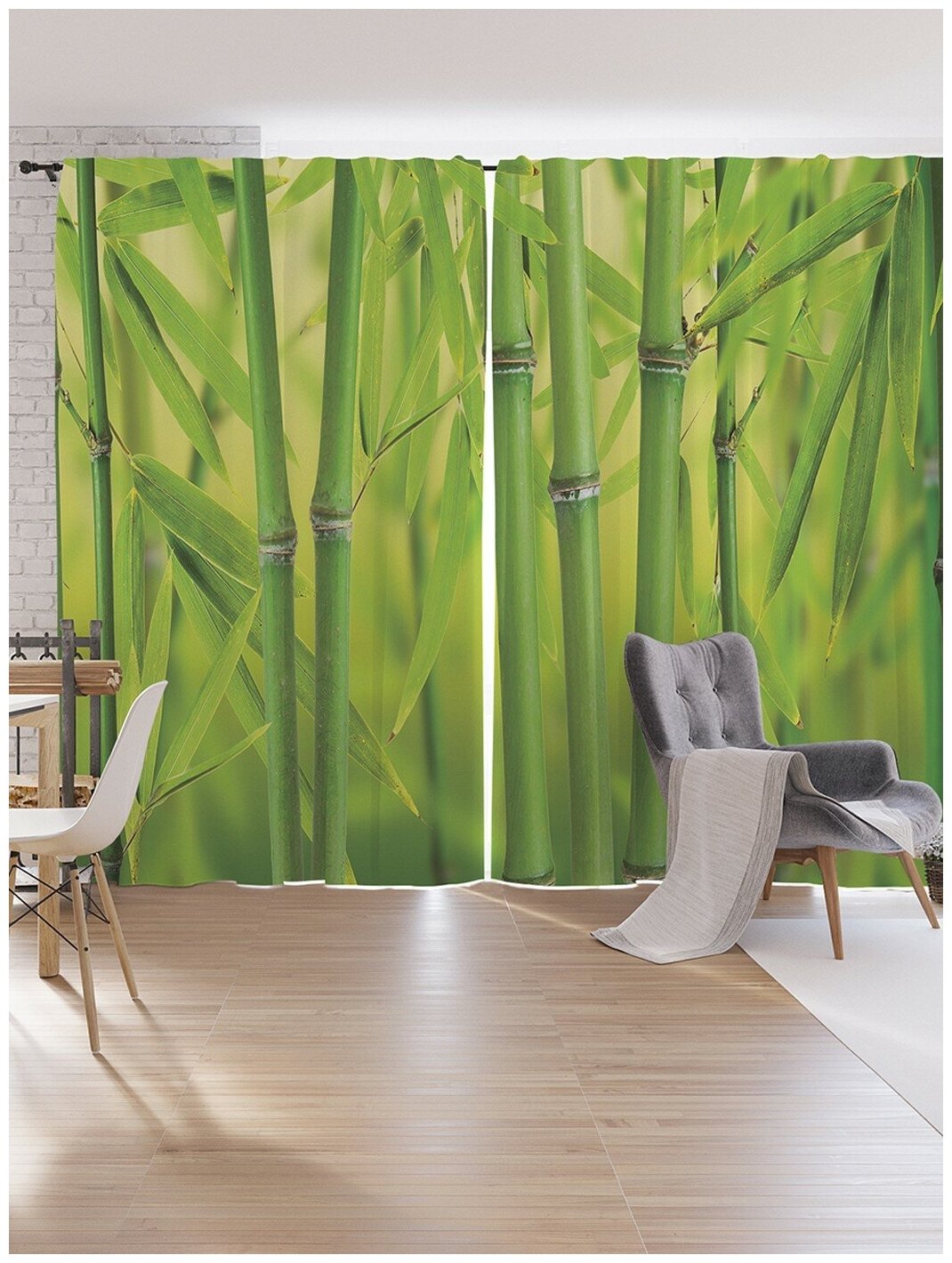 Шторы под лён JoyArty "Бамбуковые стебли", серия Oxford DeLux, 340х265 см