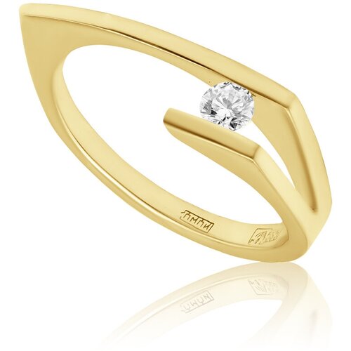 Кольцо помолвочное 1RBC, белое, желтое золото, 585 проба, бриллиант, размер 18.25