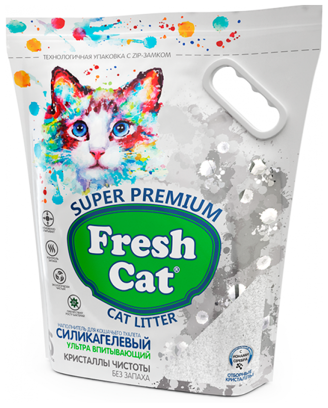 Наполнитель для кошачьего туалета FRESH CAT силикагелевый впит. Кристаллы чистоты без ароматиз. 5л - фотография № 1