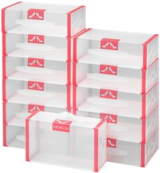 Набор 12 коробок для хранения женской обуви "Красная кайма" складные, с ручкой