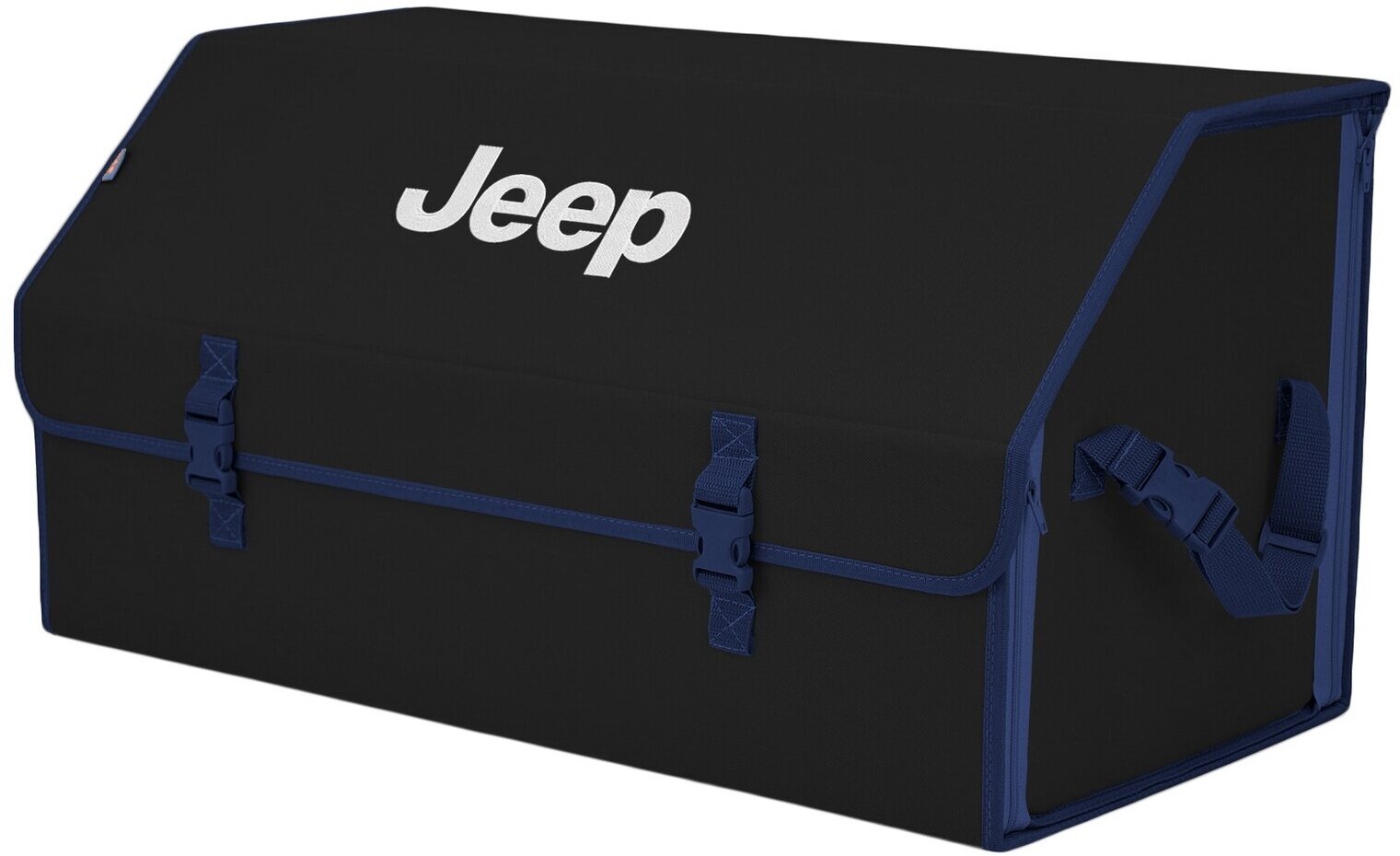 Органайзер-саквояж в багажник "Союз" (размер XL Plus). Цвет: черный с синей окантовкой и вышивкой Jeep (Джип).