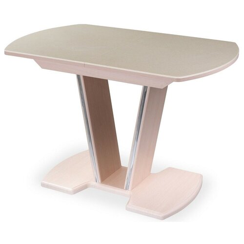 фото Стол кухонный домотека румба по км 03, раскладной, дхш: 110 х 70 см, длина в разложенном виде: 147 см, 06/мд бежевый/молочный дуб 03 мд молочный дуб