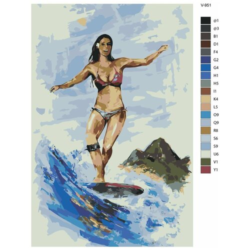 Картина по номерам V-951 Серфинг. Девушка серфер на волне, 50x70 см картина по номерам v 953 серфинг по дороге на серфинг 50x70 см