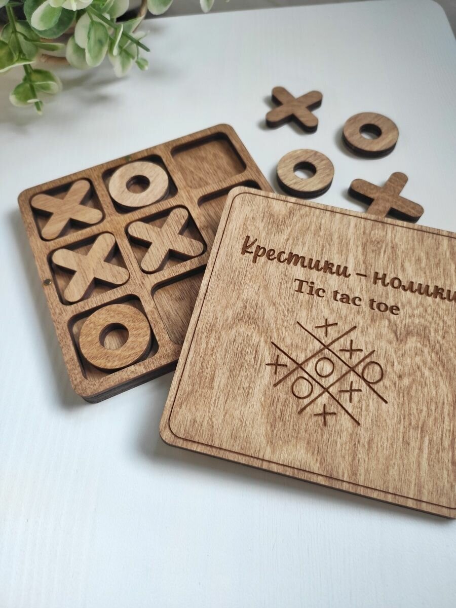 Настольная деревянная игра "Крестики-нолики" — фото 1