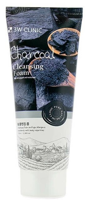 3W Clinic пенка для лица Charcoal Cleansing Foam, 100 мл, 100 г