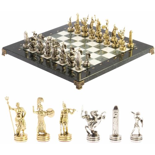 Шахматы Греческая мифология доска 36х36 см мрамор, офиокальцит фигуры цвет золото-серебро 124876