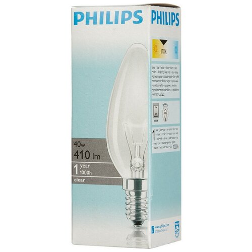 фото Электрическая лампа philips свеча/прозрачная 40w e14 cl/b35 (10/100) 4 штуки