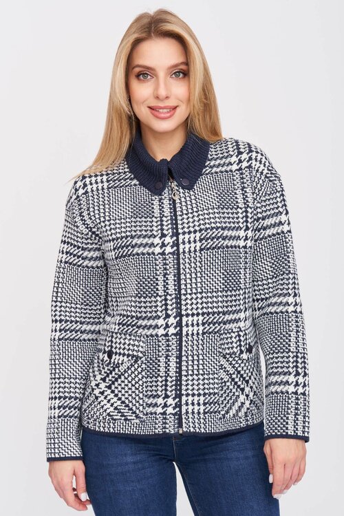 Пиджак Текстильная Мануфактура, средней длины, силуэт прямой, трикотажный, размер 56, синий, белый