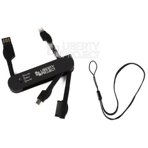 USB кабель "LP" 3 в 1 карманный черный (micro USB/Apple Lightning 8-pin/Apple 30 pin)