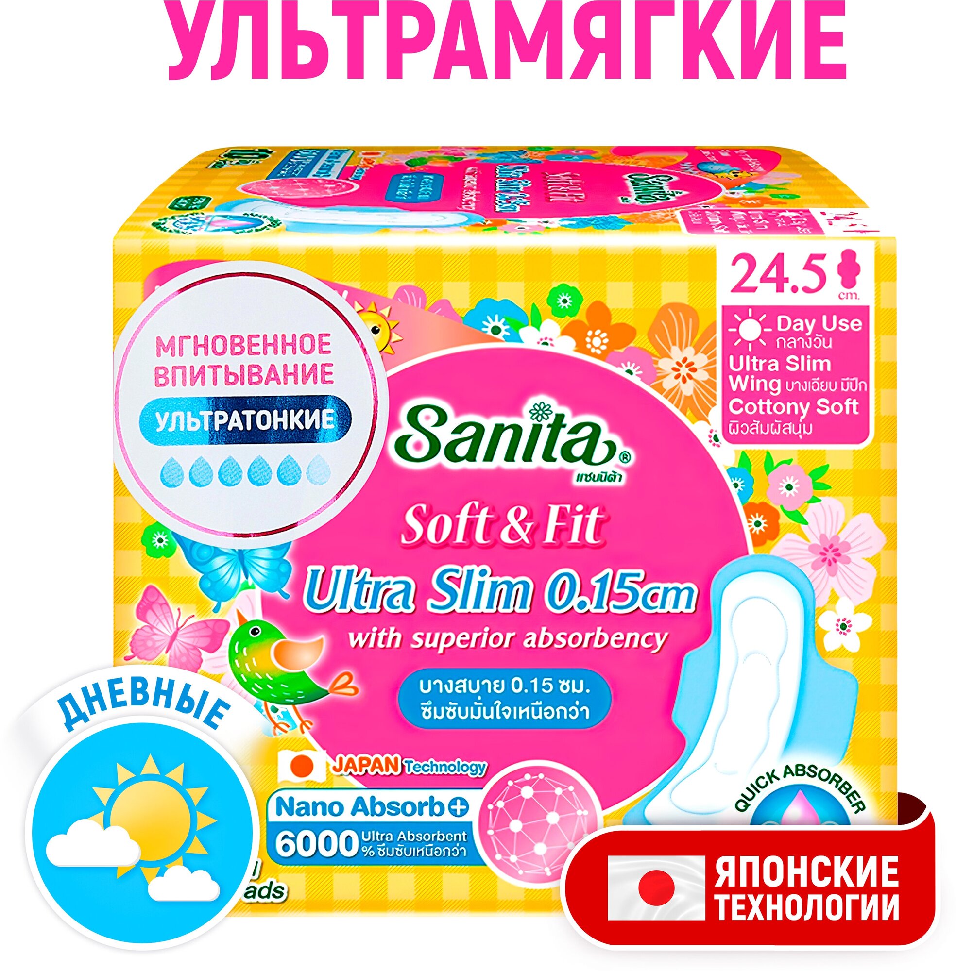 SANITA Прокладки ультратонкие Soft&Fit Ultra Slim женские гигиенические / Одноразовые, с крылышками, без запаха / С мягкой поверхностью 24.5 см, 10 шт