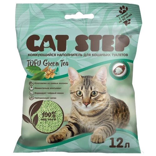 Комкующийся наполнитель Cat Step Tofu Green Tea растительный, 12 л 5.6 кг