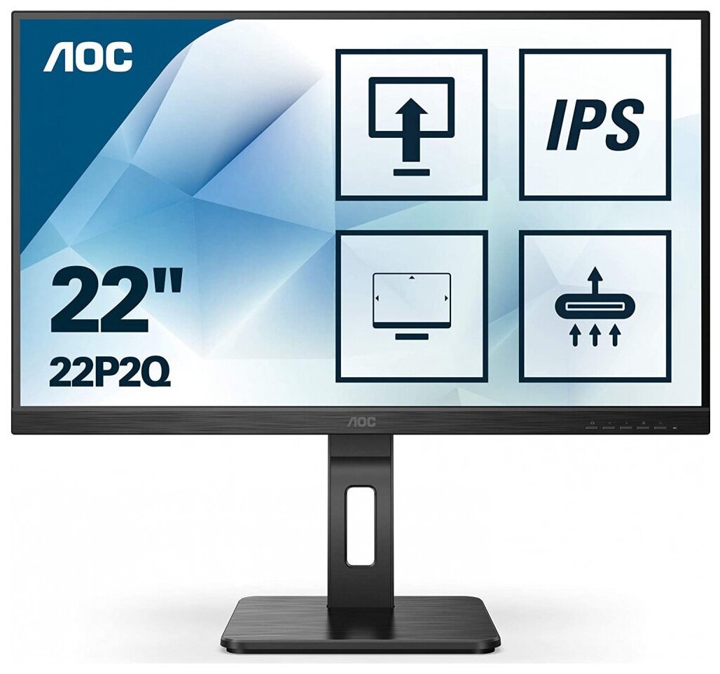 Монитор жидкокристаллический AOC Монитор LCD 21.5'' 16:9 1920х1080(FHD) IPS, nonGLARE, 250cd/m2, H178°/V178°, 1000:1, 50M:1, 16.7M, 4ms, VGA, DVI, HDMI, DP, USB-Hub, Height adj, Pivot, Tilt, Swivel, Speakers, 3Y, Black