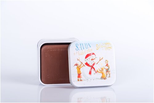 Туалетное парфюмированное мыло: с шоколадом в металлической коробке Снеговик 100 гр. (La Savonnerie de Nyons, Франция)