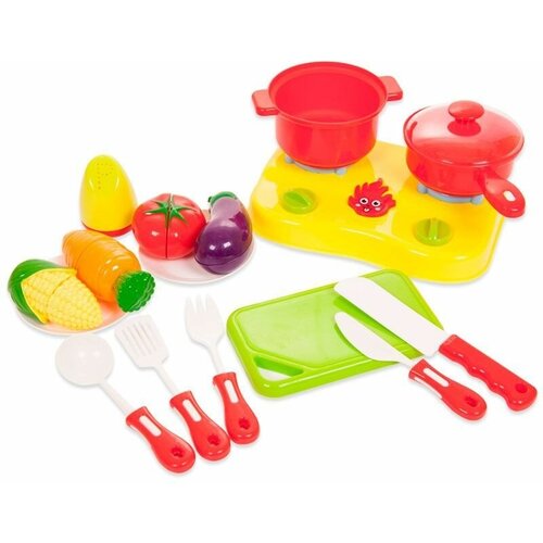 Набор игрушечной посуды и продуктов, фрукты и овощи на липучках, 17 предметов