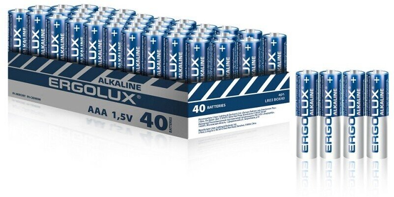 Ergolux Батарейка . LR03 Alkaline BOX40 LR03 BOX40, батарейка,1.5В 40 шт. в уп-ке
