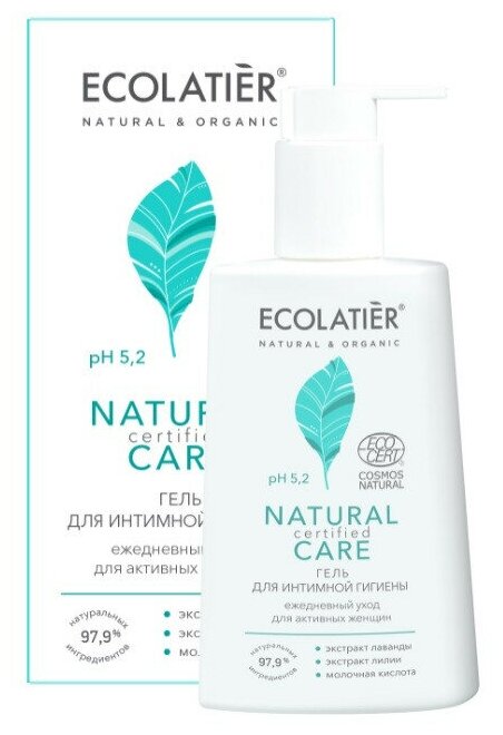 ECOLATIER Гель для интимной гигиены Natural Certified Care, бутылка, 250 г, 250 мл