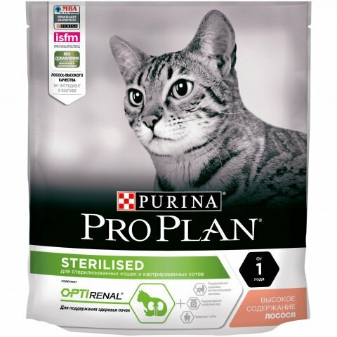 Pro Plan Sterilised Optirenal для кастрированных/стерилизованных кошек лосось с рисом, 3кг