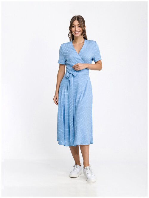 Платье с запахом HappyFox, полуприлегающее, миди, размер 44, голубой