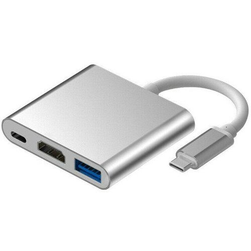 Orient переходник Кабель-адаптер C028, USB3.1 Type-C DisplayPort Alt mode -> HDMI+USB 3.0+PD Type-C , 4K@30Hz, 0.15 метра, серебристый 31062