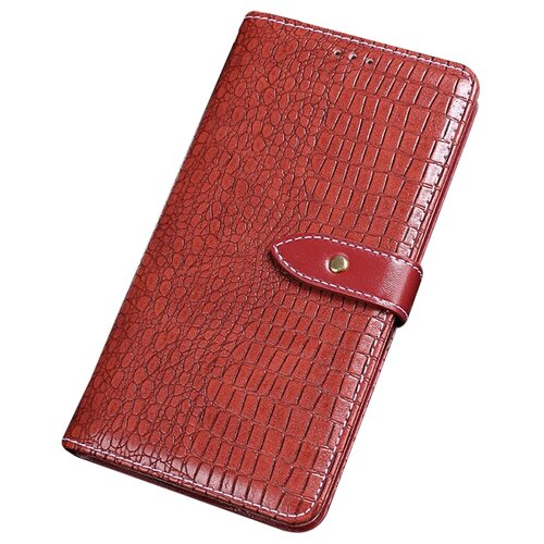 фото Чехол-книжка mypads для iphone 12 (6.1) / iphone 12 pro (6.1) с фактурной прошивкой рельефа кожи крокодила с застежкой и визитницей красный