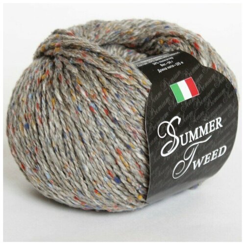 Пряжа Summer Tweed Seam цвет 14 светло-серый, 10*(125м/50г), 45% шелк 45% хлопок 10% полиэстер