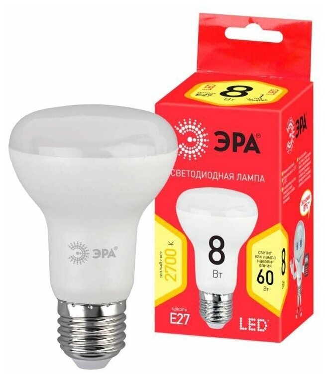 Лампа светодиодная RED LINE LED R63-8W-827-E27 R R63 8Вт рефлектор E27 тепл. бел. ЭРА Б0050701