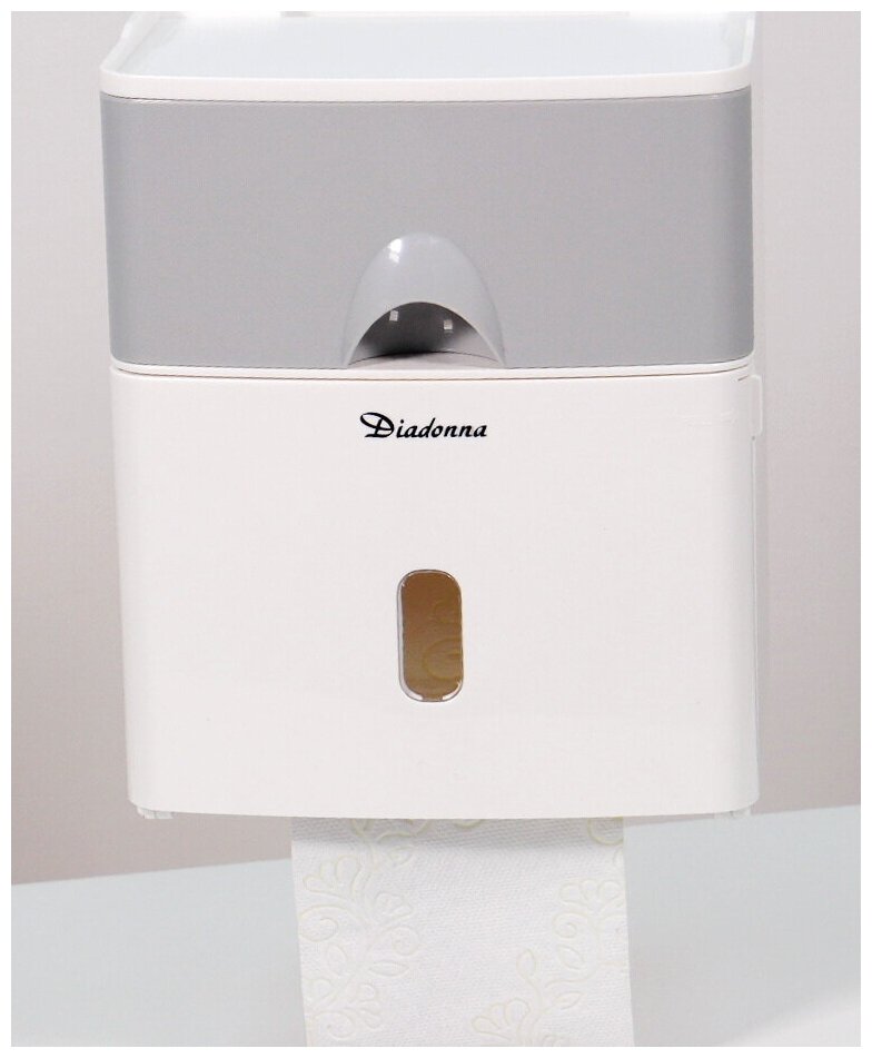 Держатель туалетной бумаги Diadonna D7303 с полкой, настенная, ABS-пластик, белый с серым, самоклеящаяся - фотография № 6