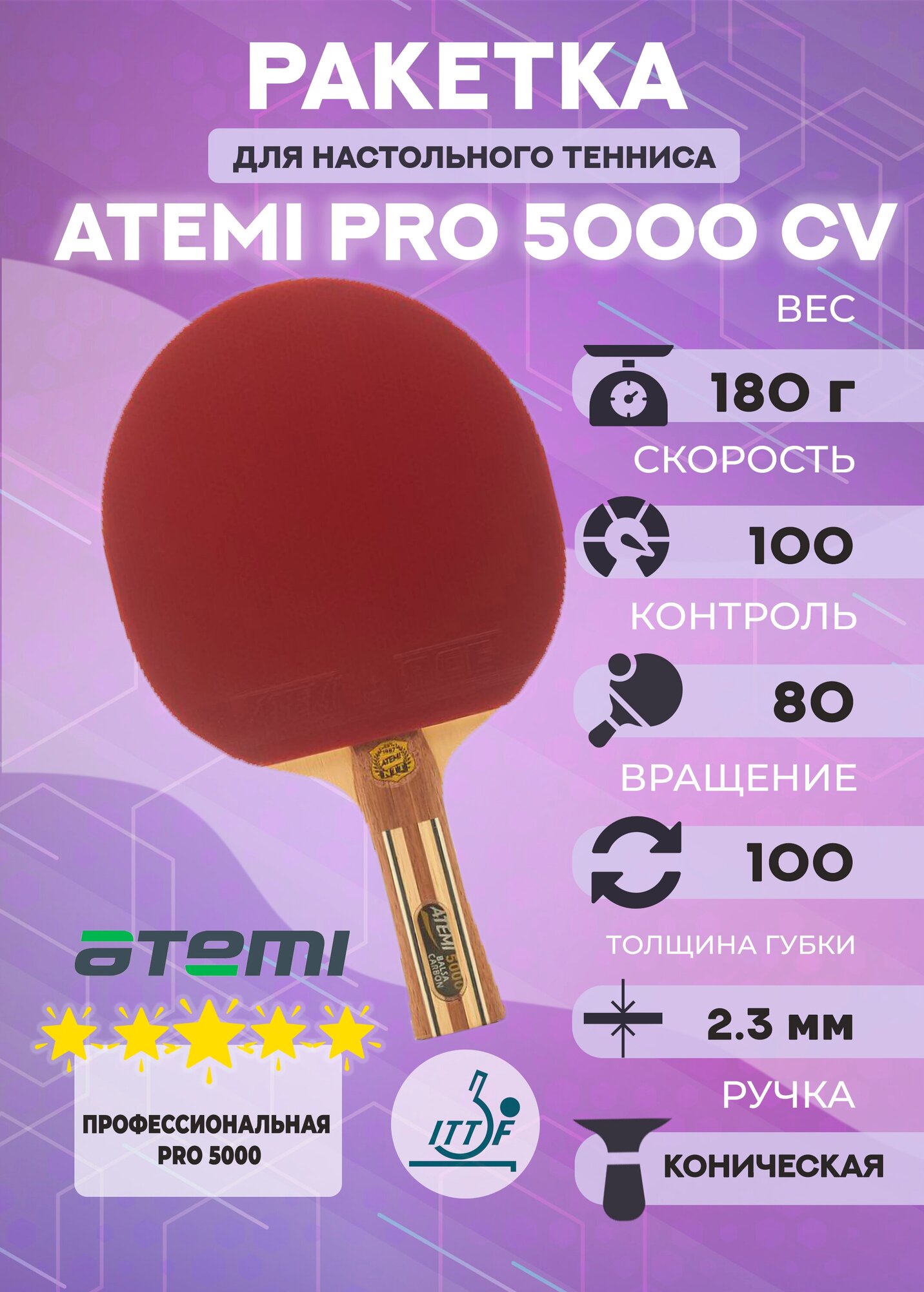 Ракетка для настольного тенниса Atemi PRO 5000 CV