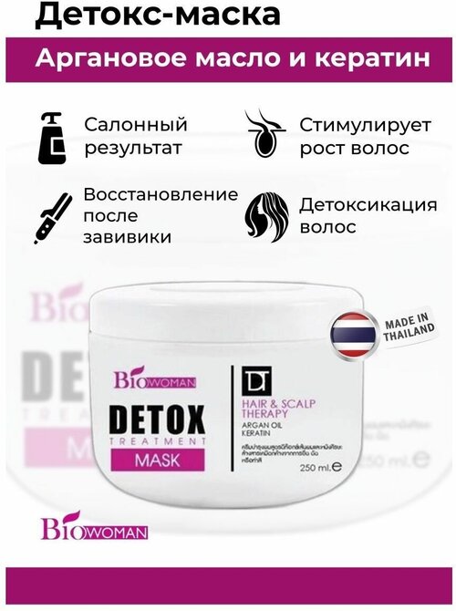 Маска для волос BioWoman Detox с органовым маслом и кератином, 250мл
