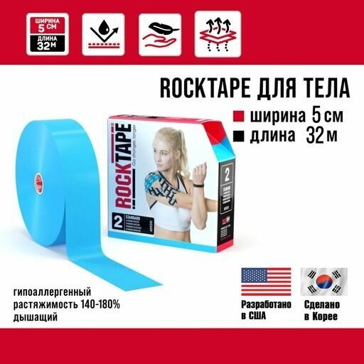 Кинезиотейп Rocktape Standart "2", 5см х 32м, голубой