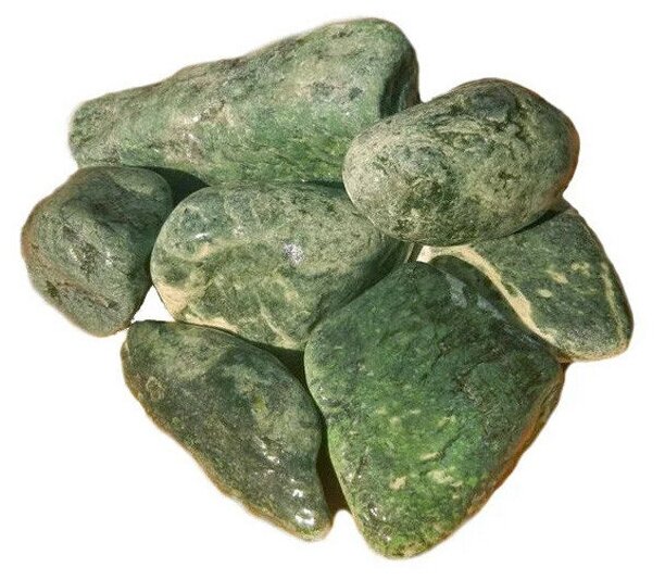 Нефрит шлифованный (темно-зелёный) ЖадеБест средняя фракция 7-14 см для бани и сауны 10 кг в экологичной упаковке