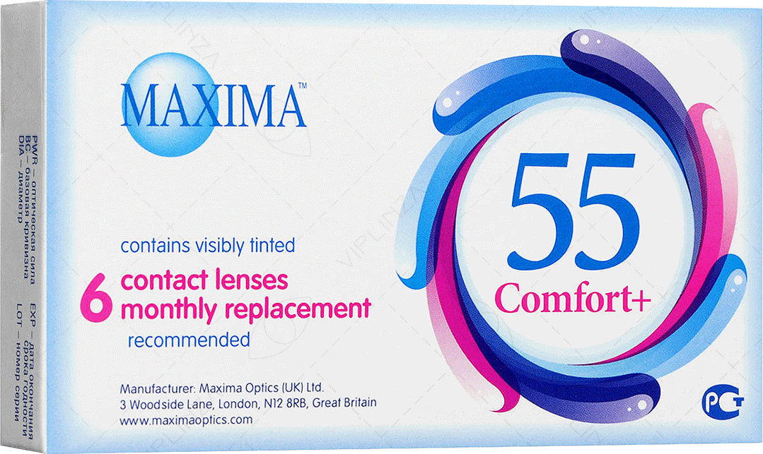 Maxima 55 Comfort Plus 6 линз В упаковке 6 штук Оптическая сила -0.75 Радиус кривизны 8.6