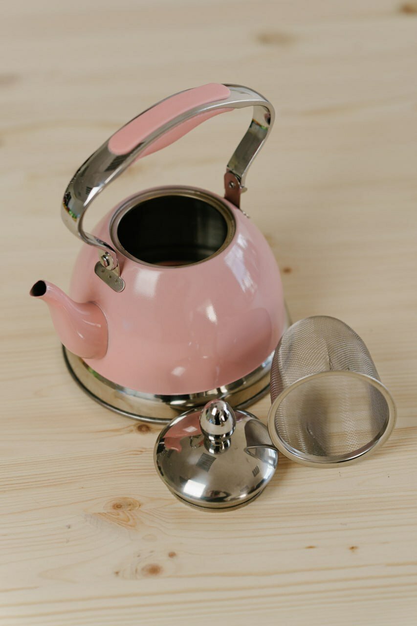 Чайник для плиты ASTIX SWK-400 заварочный с сито, объём 1 л, диаметр 14 см, розовый - фотография № 8