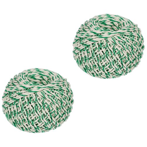 Шпагат хлопковый для рукоделия (вязания, макраме) и декора цветной бело-зеленый 1 мм, 100% хлопок - 2 клубка - 200 м шнур