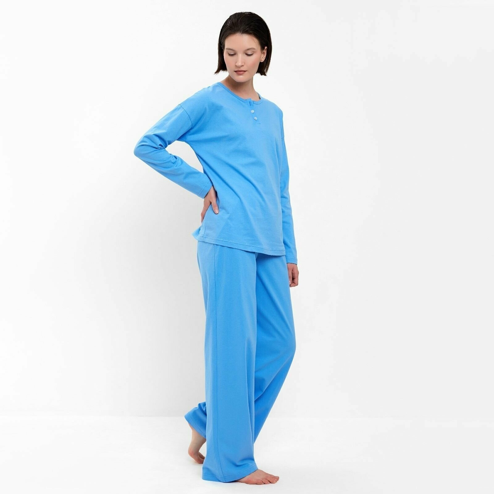 Пижама Minaku, брюки, джемпер, длинный рукав, размер 46, голубой - фотография № 5
