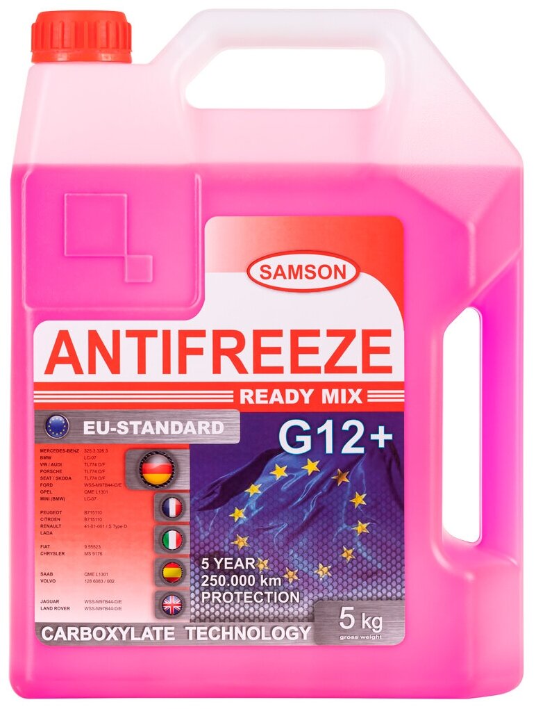 Антифриз Samson EU-Standart G12+ Carboxylate long life (крас), 5кг