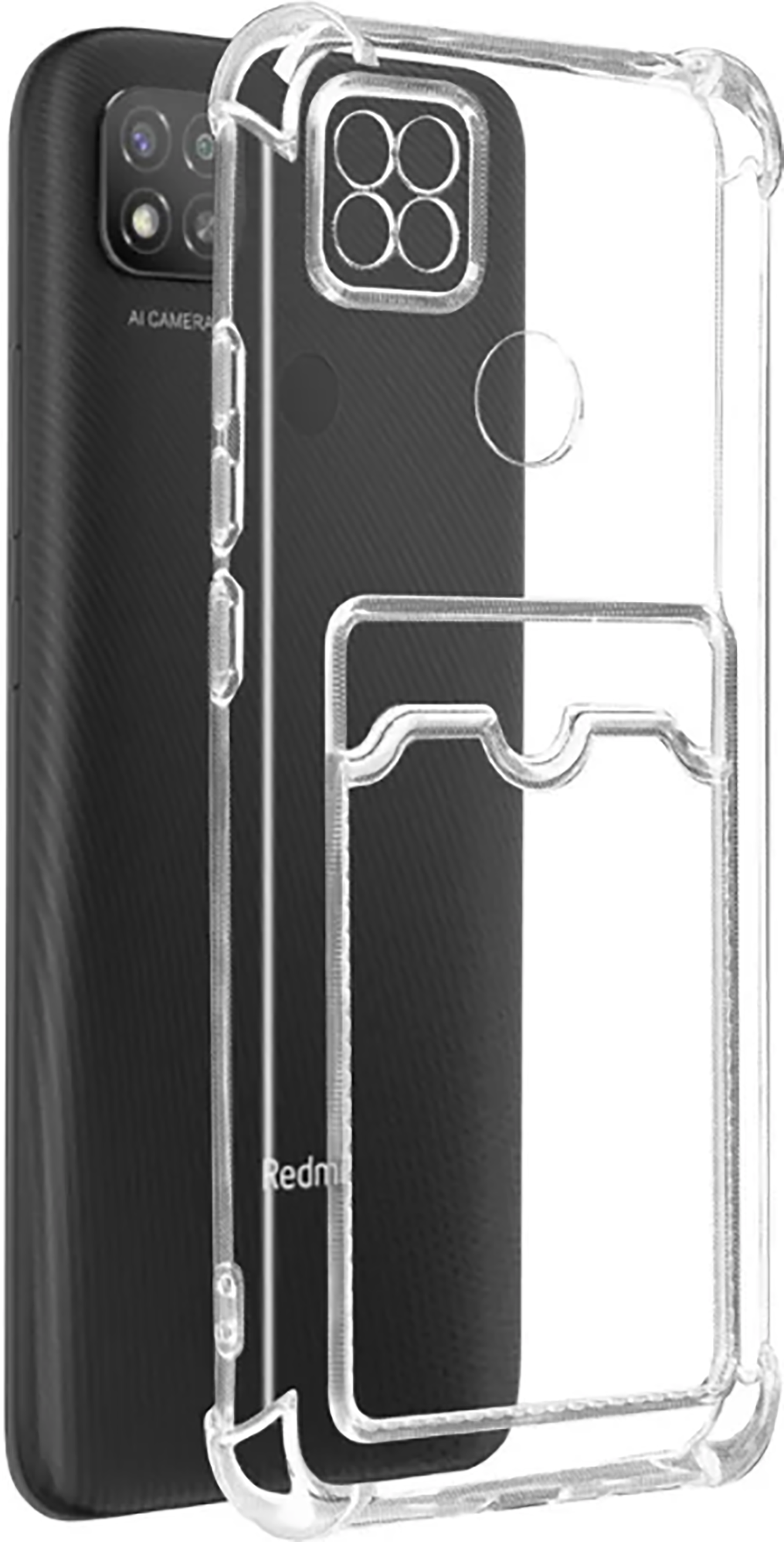Прозрачный силиконовый чехол с карманом (отсеком) для карты для Xiaomi Redmi 9C / Тонкий чехол с отделением картхолдер на Сяоми Редми 9С