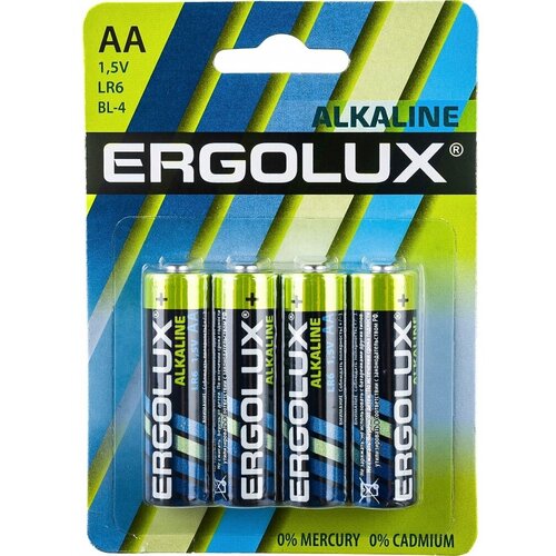 Батарейка Ergolux 1.5В, LR6, Alkaline, BL-4 11748 panasonic lr6 alkaline power bl 10 батарейка ут 00000254