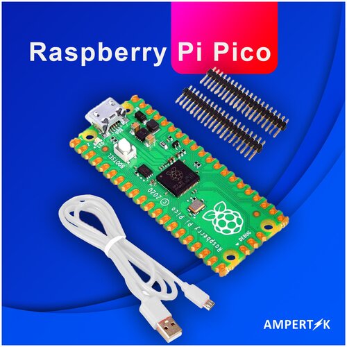 Raspberry Pi Pico - легкий стартовый комплект Ampertok состоящий из Raspberry Pi Pico кабеля и разъемов для контактов waveshare dual mode bluetooth compatible 5 1 expansion module for raspberry pi pico spp ble wireless uart pico ble