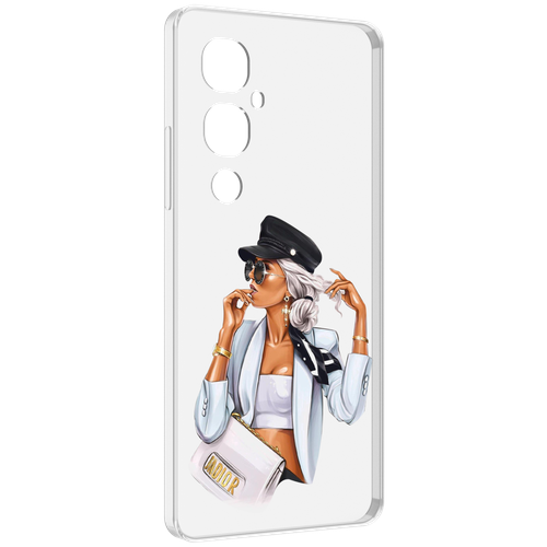 Чехол MyPads девушка-в-белом-с-модной-сумочкой женский для Tecno Pova 4 Pro задняя-панель-накладка-бампер