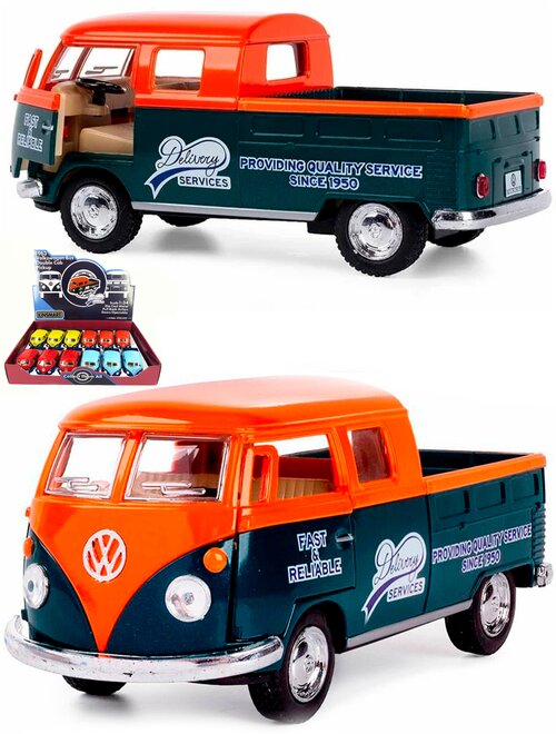 Металлическая машинка1:34 1963 Volkswagen Bus Double Cab Pickup (Delivery) инерционная / Оранжевый