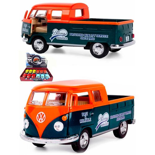 Металлическая машинка1:34 1963 Volkswagen Bus Double Cab Pickup (Delivery) инерционная / Оранжевый