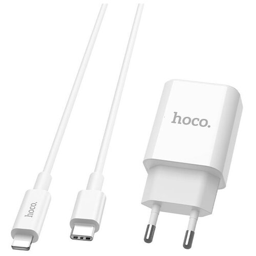 Сетевое зарядное устройство Hoco C71A Star speed + кабель Lightning-Type-C, white