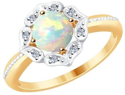Кольцо Diamant online, золото, 585 проба, бриллиант, опал, размер 17.5, бесцветный